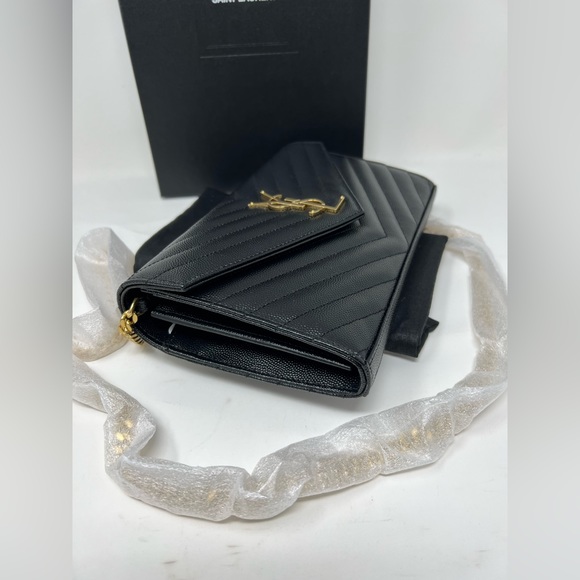 Saint Laurent Monogram Envelope Chain Matelasse Black Leather Cross Body Bag - Picture 5 of 11